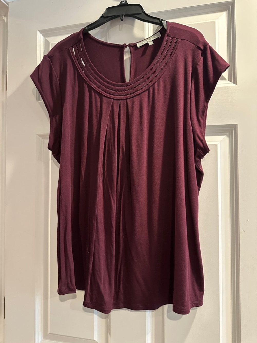 Stitch Fix Women's Burgundy/Plum Cap Sleeve Knit Top with Decorative Neck